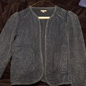 Textured denim blazer puff sleeve XS